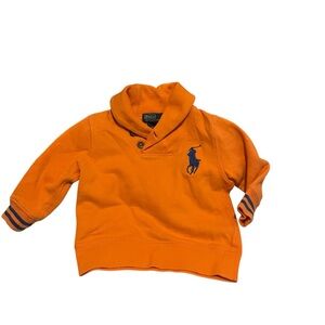 Ralph Lauren Boys Orange button mock neck Big Pony Logo preppy 18mo athleisure